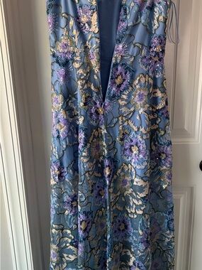 Dress the Population Sky Blue Floral Sequin Gown